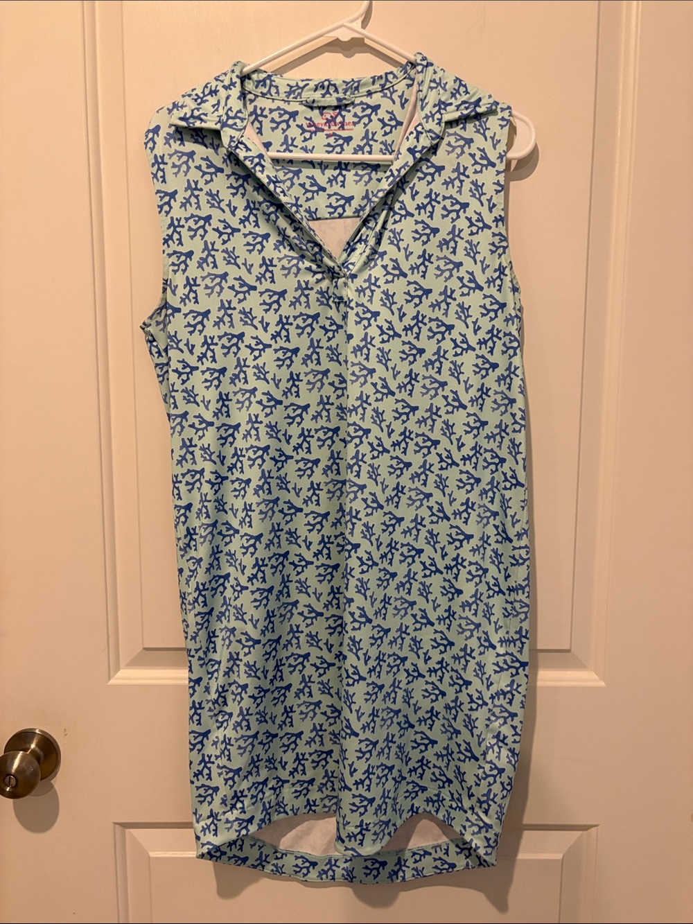 Comfy Vineyard Vines Blue Coral-Print Sleeveless Collared Midi Dress, stretch, S